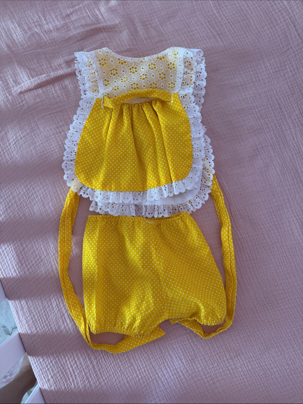 Yellow Polka Dot Baby Girl Lace Romper Set